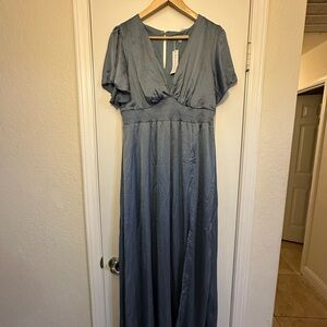 Prague Satin Blue Maxi Dress